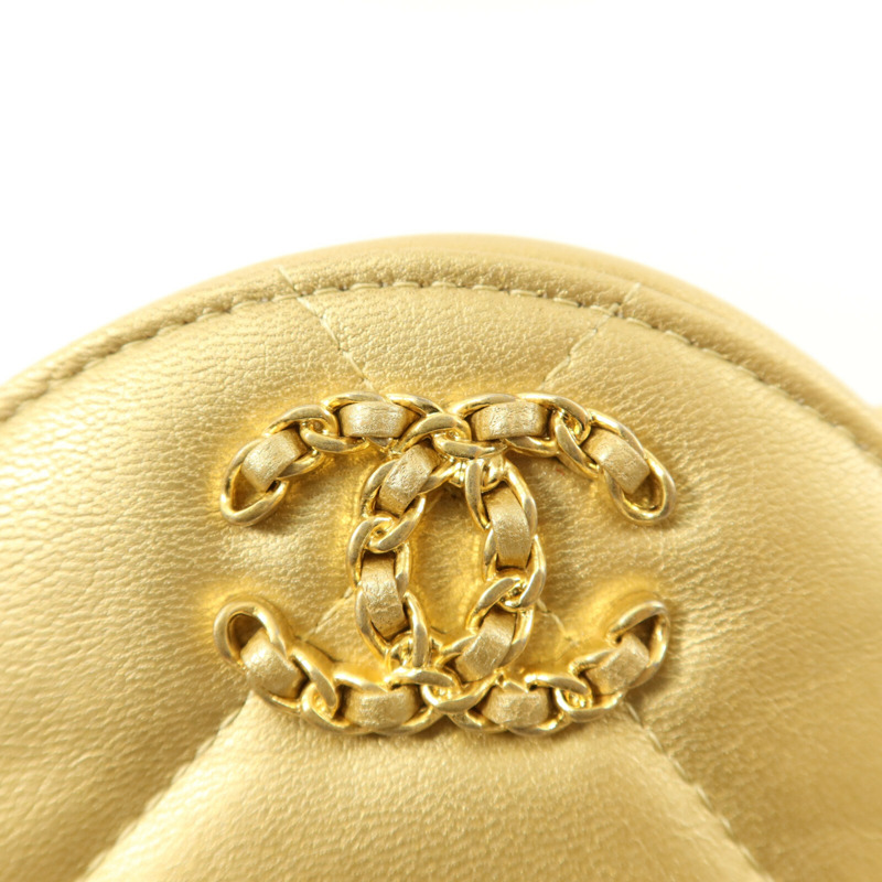 CHANEL 羊皮皮革C19 Round Clutch鏈帶手挽肩背兩用袋-5
