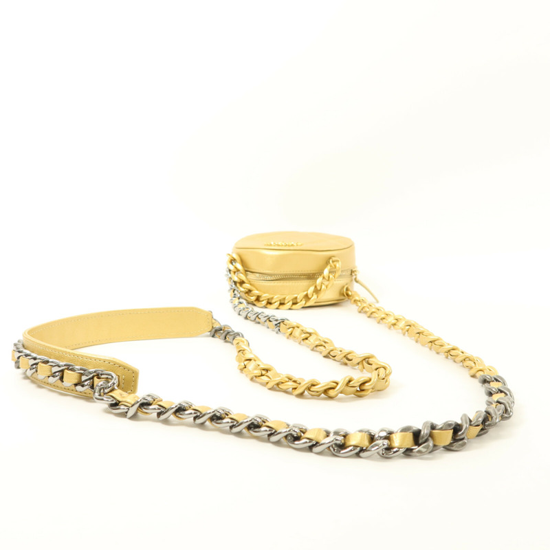 CHANEL 羊皮皮革C19 Round Clutch鏈帶手挽肩背兩用袋-9