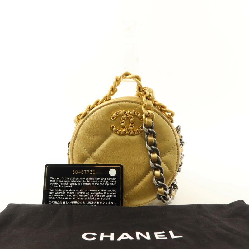 CHANEL 羊皮皮革C19 Round Clutch鏈帶手挽肩背兩用袋-10