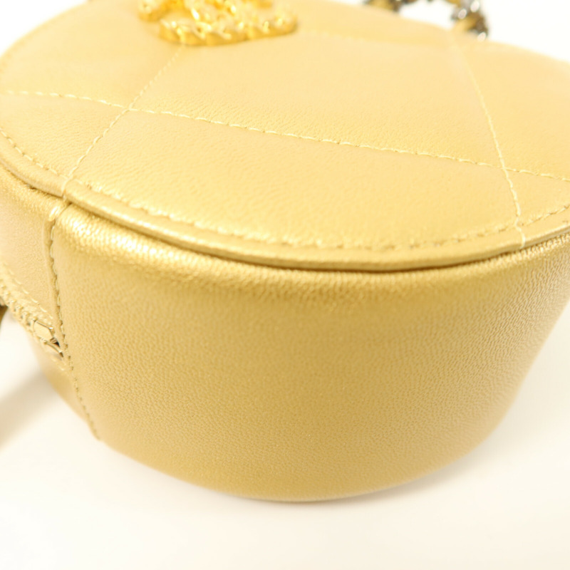 CHANEL 羊皮皮革C19 Round Clutch鏈帶手挽肩背兩用袋-11