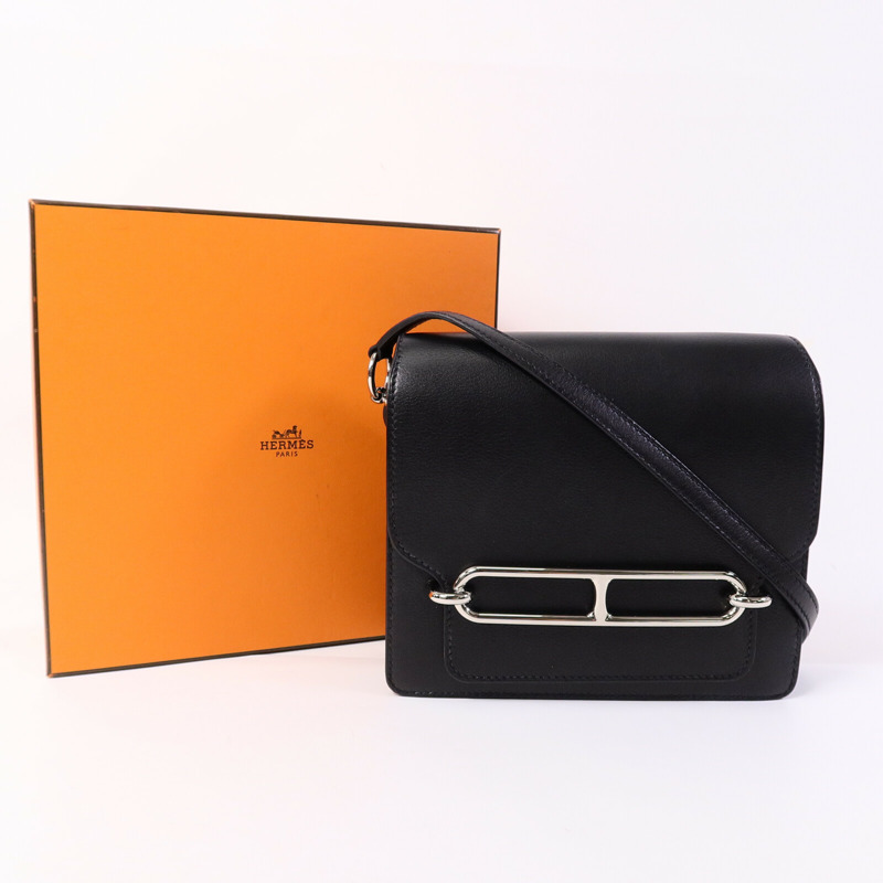 HERMES Evergrain皮革Mini Roulis肩背袋Noir-9