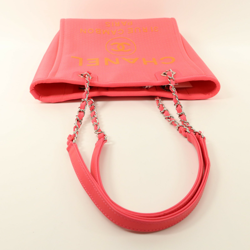 CHANEL 帆布Deauville PM Tote Bag鏈帶肩背袋-9