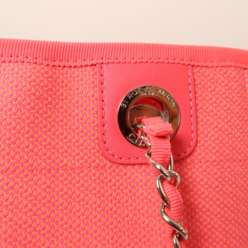 CHANEL 帆布Deauville PM Tote Bag鏈帶肩背袋-10