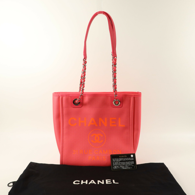 CHANEL 帆布Deauville PM Tote Bag鏈帶肩背袋-11