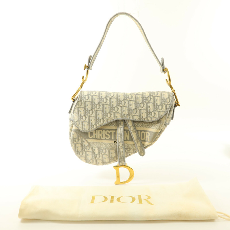 Dior 帆布Oblique Jacquard Saddle銀扣肩背袋-10