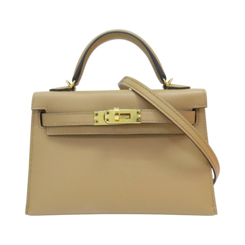 奶茶色 Epsom牛皮 Mini Kelly II 凱莉包 两用包 Z刻 金釦【HERMES 愛馬仕】