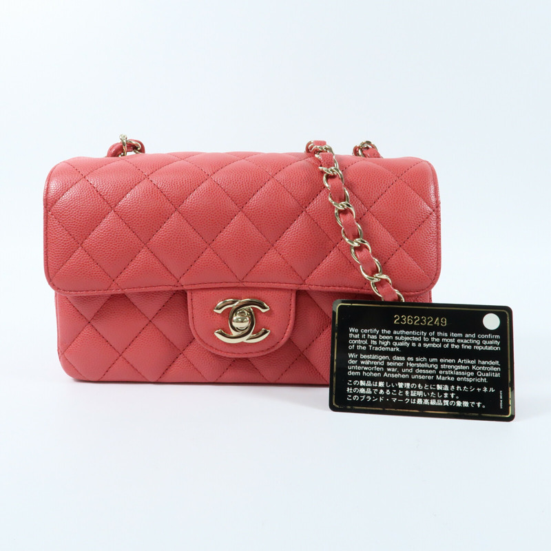 CHANEL 牛皮皮革Mini Classic 20金扣鏈帶肩背袋-14