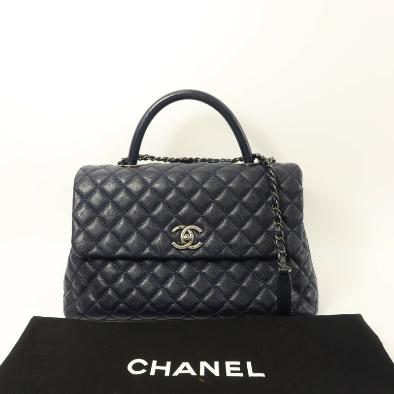 CHANEL 牛皮皮革Coco Handle Large鏈帶手挽肩背兩用袋-9