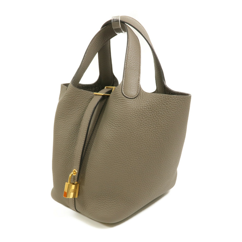 HERMES Clemence皮革Picotin PM手挽袋Etain-2