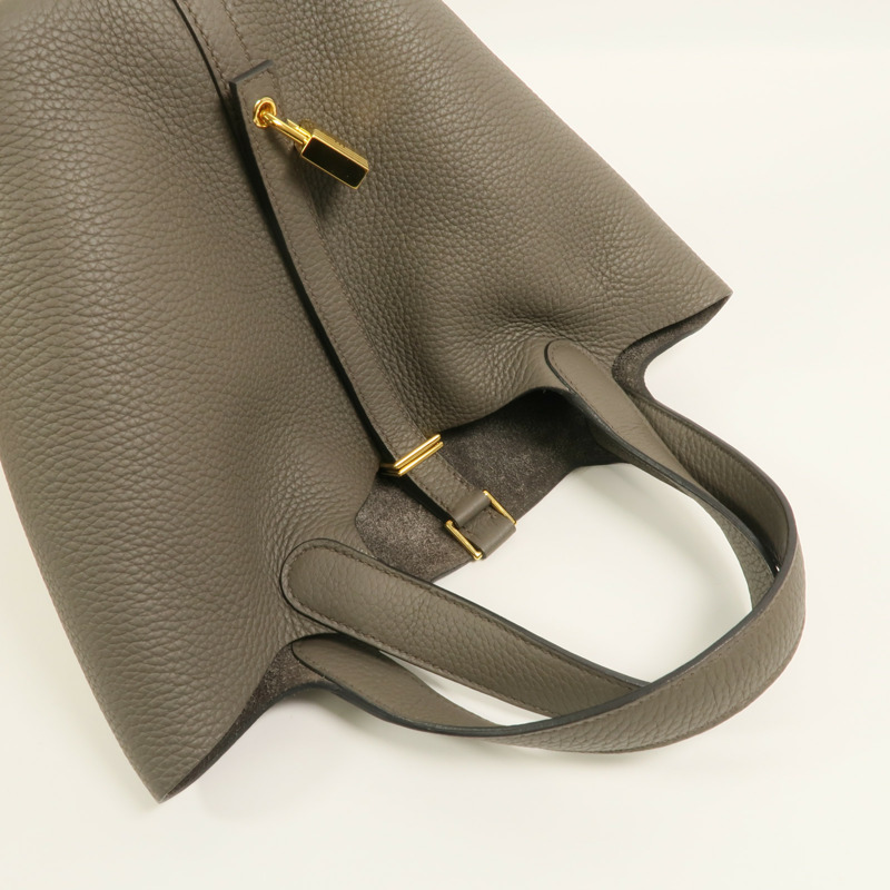 HERMES Clemence皮革Picotin PM手挽袋Etain-7