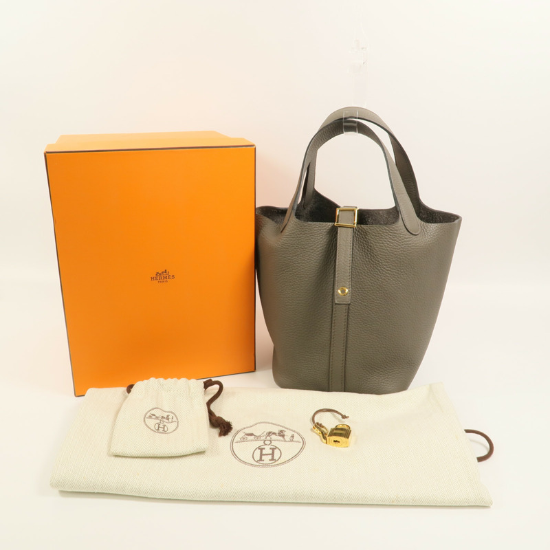 HERMES Clemence皮革Picotin PM手挽袋Etain-10