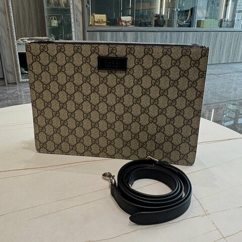 *SHIHNA名牌精品* GUCCI GG Supreme 經典帆布皮革飾邊信差包