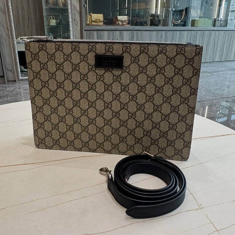 *SHIHNA名牌精品* GUCCI GG Supreme 經典帆布皮革飾邊信差包-0