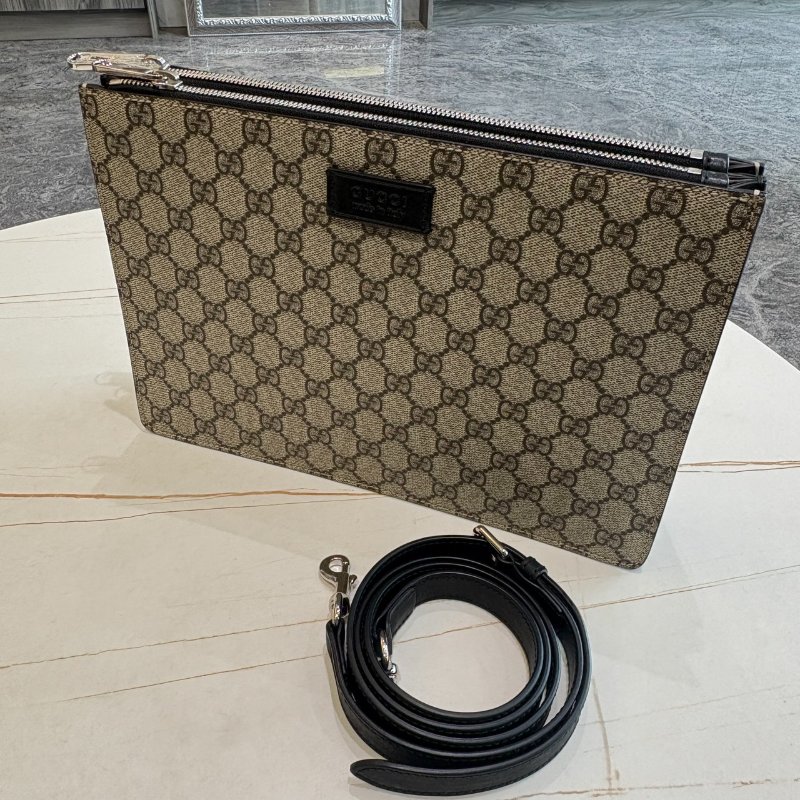 *SHIHNA名牌精品* GUCCI GG Supreme 經典帆布皮革飾邊信差包-1
