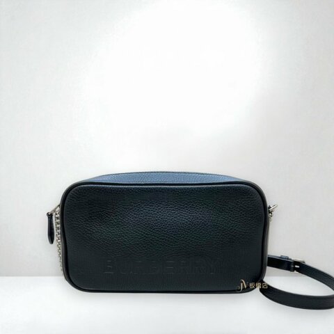 JS1332-Burberry 黑牛皮壓紋logo相機包