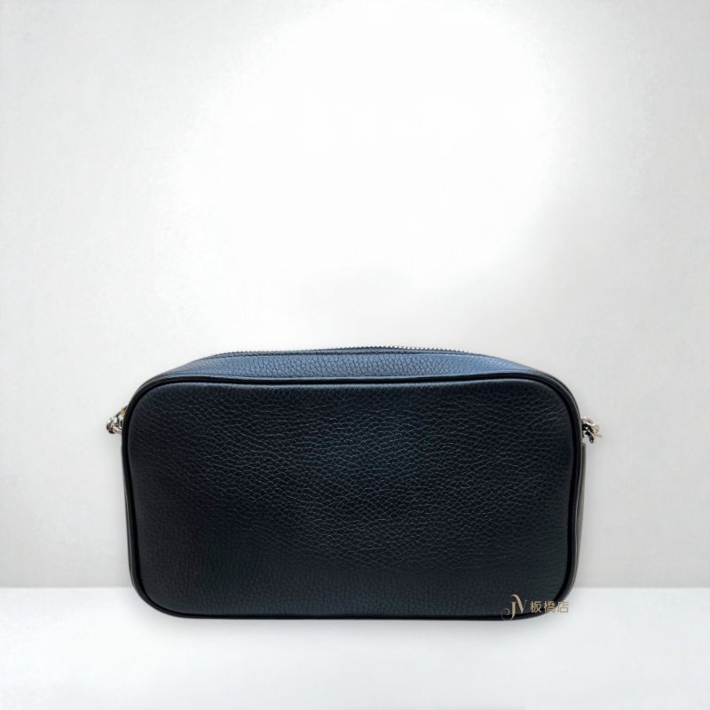 JS1332-Burberry 黑牛皮壓紋logo相機包-3