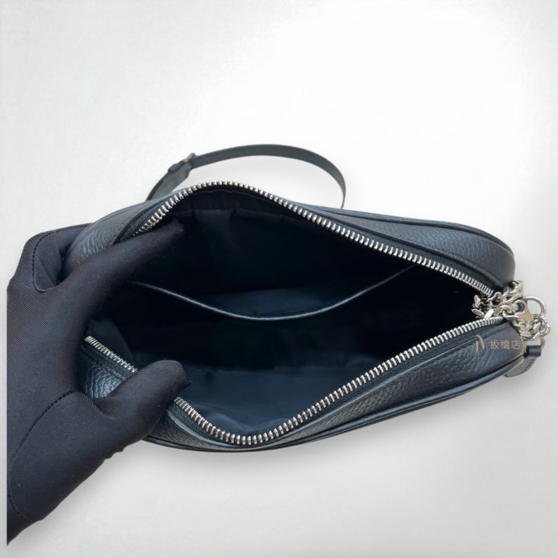 JS1332-Burberry 黑牛皮壓紋logo相機包-5