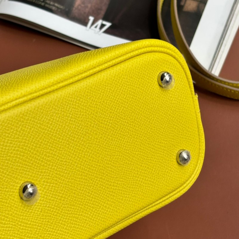 ::HERMES:: 萊姆黃拼色粉白拉鍊柏莉包 Bolide 25-6