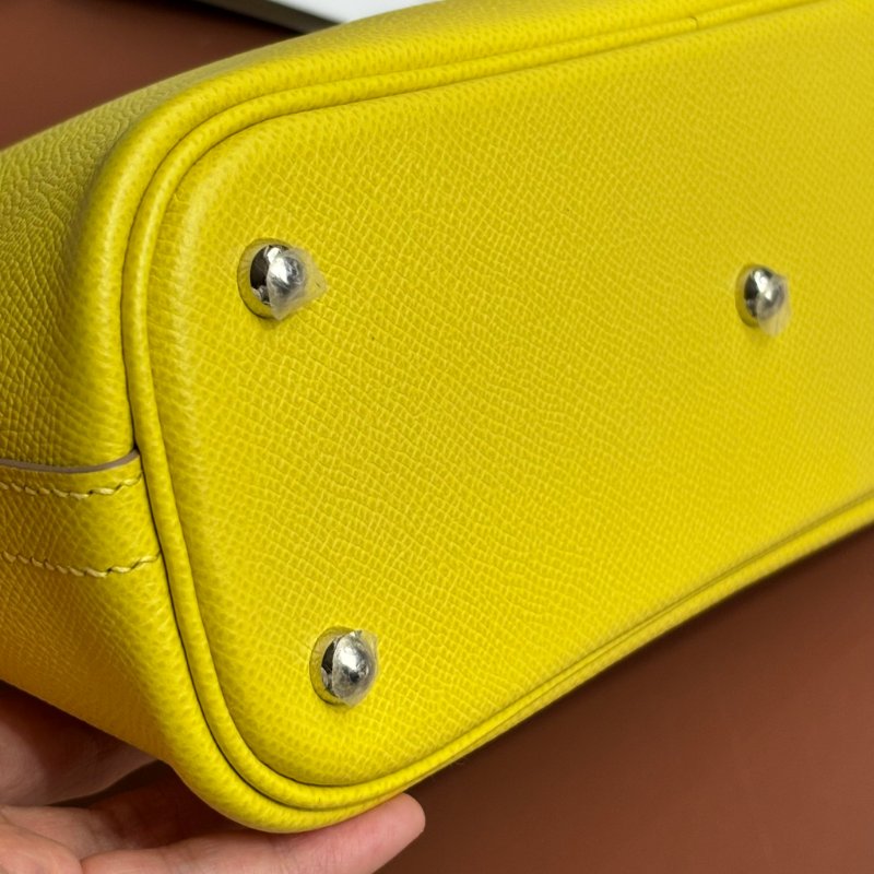 ::HERMES:: 萊姆黃拼色粉白拉鍊柏莉包 Bolide 25-8