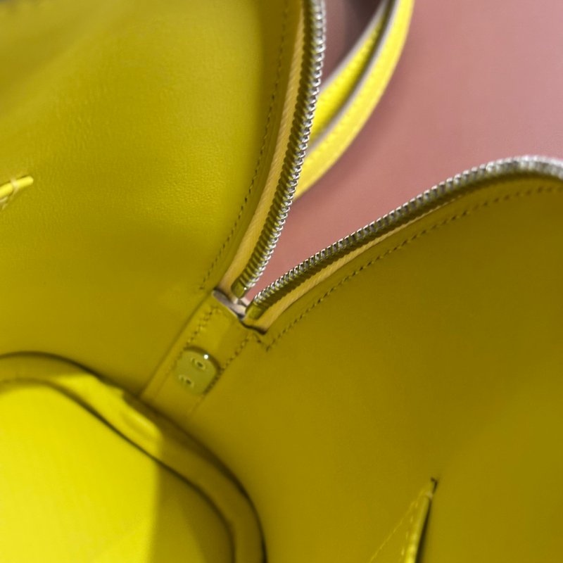 ::HERMES:: 萊姆黃拼色粉白拉鍊柏莉包 Bolide 25-15