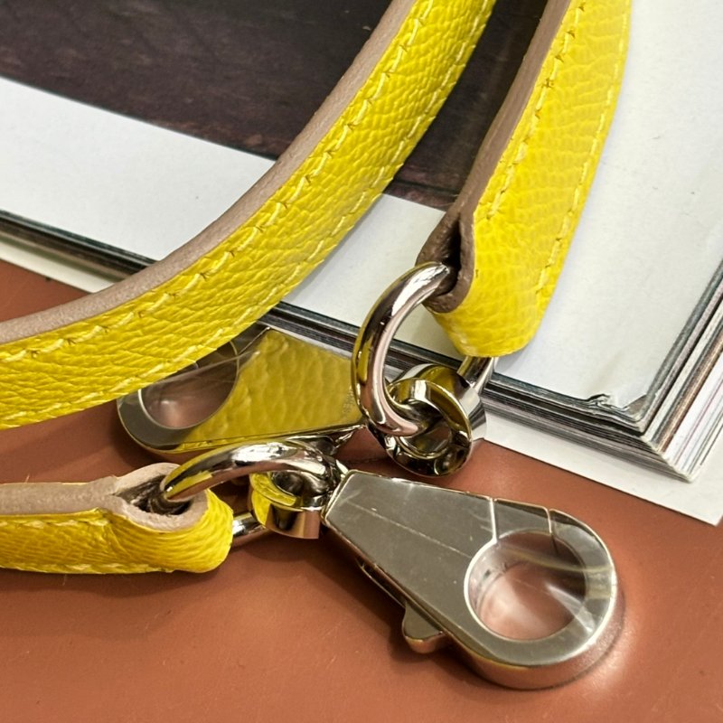 ::HERMES:: 萊姆黃拼色粉白拉鍊柏莉包 Bolide 25-17