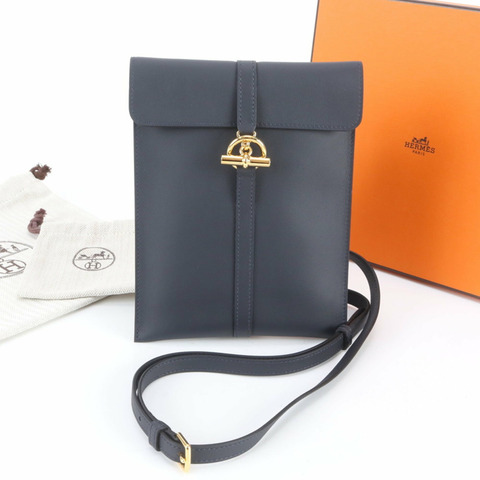 全新愛馬仕 Glenan Tougo K 字樣皮革肩斜背包，海軍藍金色五金男士款