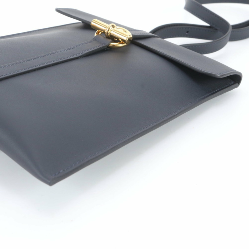 全新愛馬仕 Glenan Tougo K 字樣皮革肩斜背包，海軍藍金色五金男士款-2