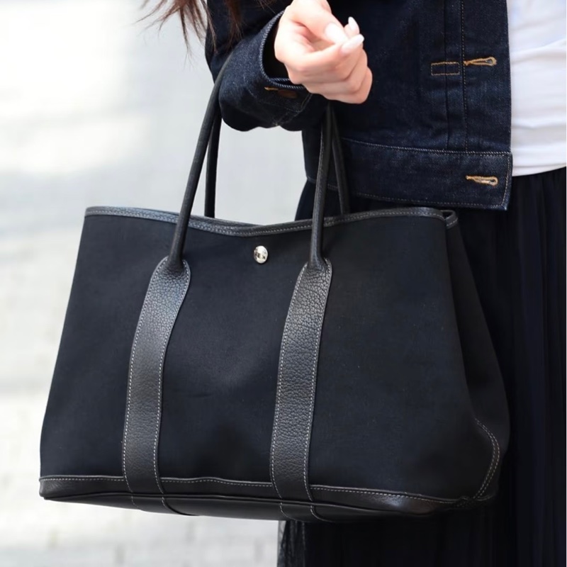 Hermes Garden Party PM黑色帆布-3