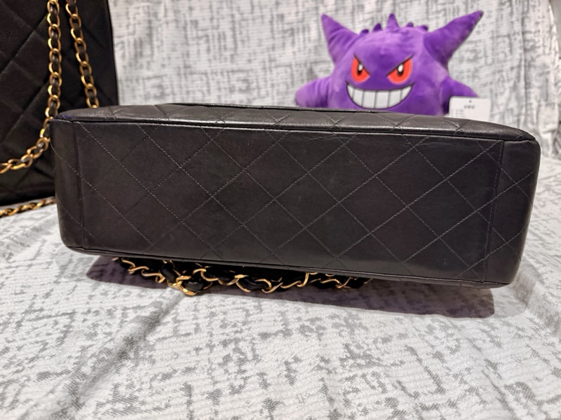 22弄 Chanel vintage 老香 古董包 黑金 羊皮 貝嫂包 maxi 34cm-11