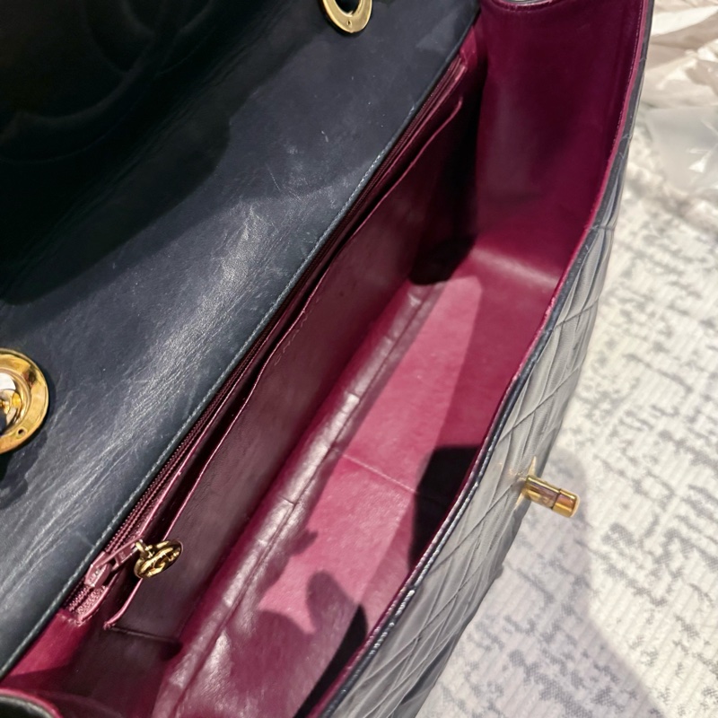 22弄 Chanel vintage 老香 古董包 黑金 羊皮 貝嫂包 maxi 34cm-16