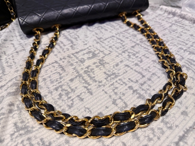 22弄 Chanel vintage 老香 古董包 黑金 羊皮 貝嫂包 maxi 34cm-18