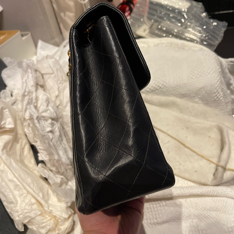 22弄 Chanel vintage 老香 古董包 黑金 羊皮 貝嫂包 maxi 34cm-21