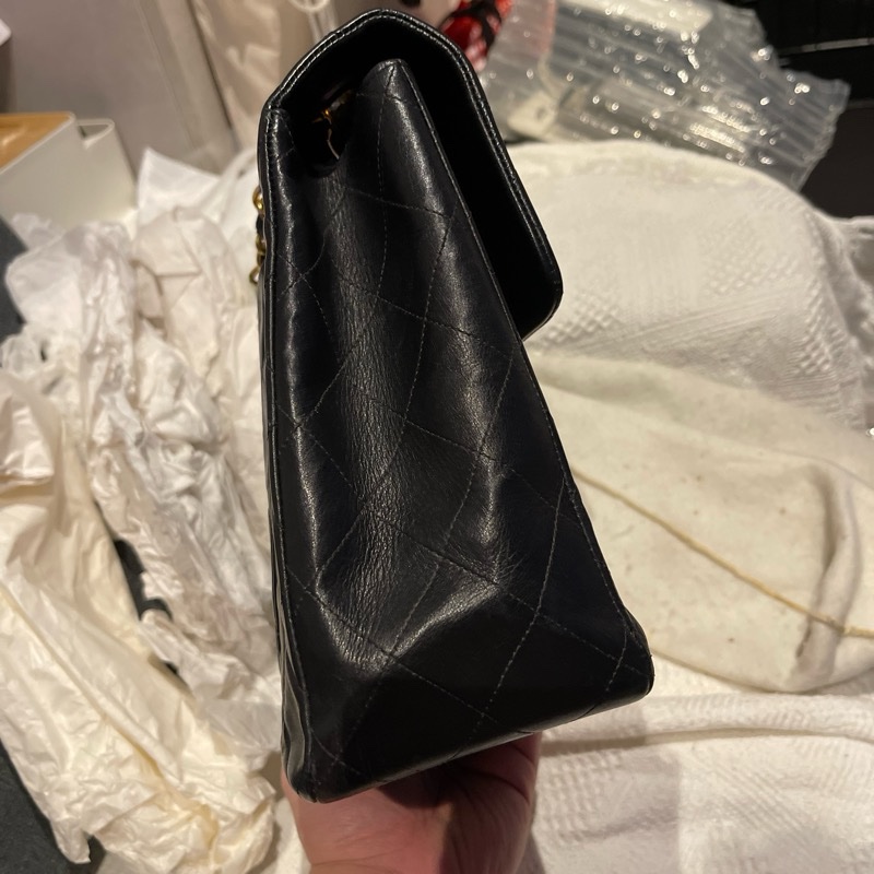 22弄 Chanel vintage 老香 古董包 黑金 羊皮 貝嫂包 maxi 34cm-22