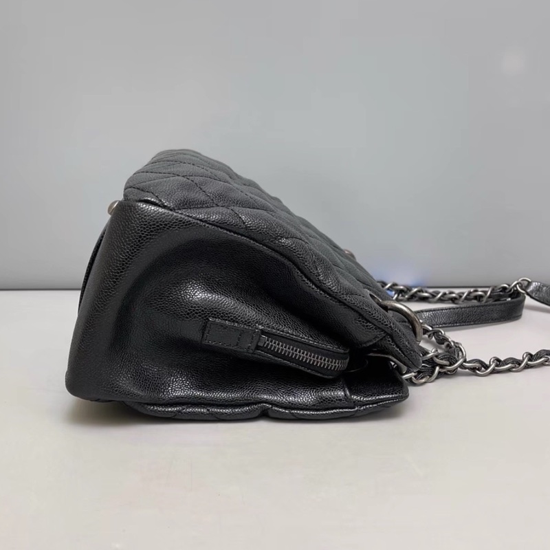 CHANEL香奈兒vintage系列經典黑銀荔枝皮單肩手提托特包🧳-12