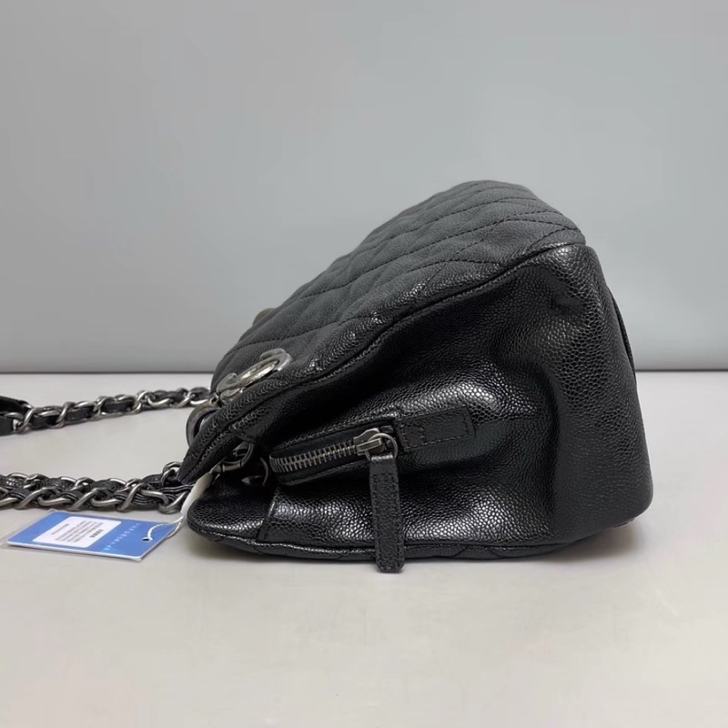 CHANEL香奈兒vintage系列經典黑銀荔枝皮單肩手提托特包🧳-13