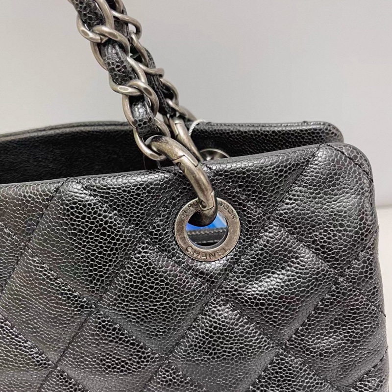 CHANEL香奈兒vintage系列經典黑銀荔枝皮單肩手提托特包🧳-20