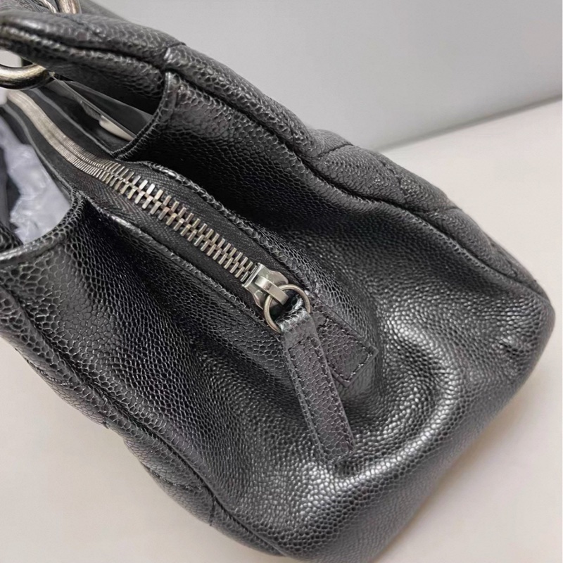 CHANEL香奈兒vintage系列經典黑銀荔枝皮單肩手提托特包🧳-21