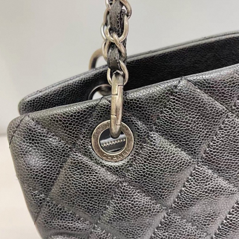 CHANEL香奈兒vintage系列經典黑銀荔枝皮單肩手提托特包🧳-22