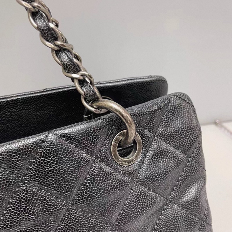 CHANEL香奈兒vintage系列經典黑銀荔枝皮單肩手提托特包🧳-25
