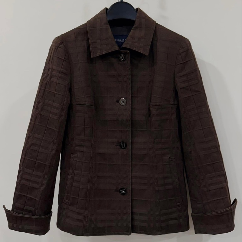 BURBERRY 倫敦 彈性格紋挺版外套 深咖啡-1