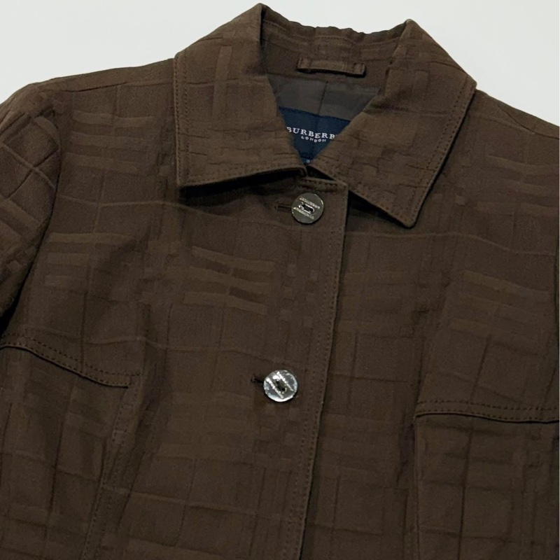 BURBERRY 倫敦 彈性格紋挺版外套 深咖啡-4