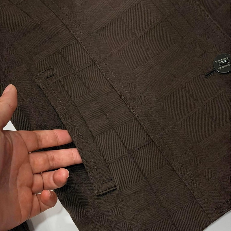 BURBERRY 倫敦 彈性格紋挺版外套 深咖啡-5