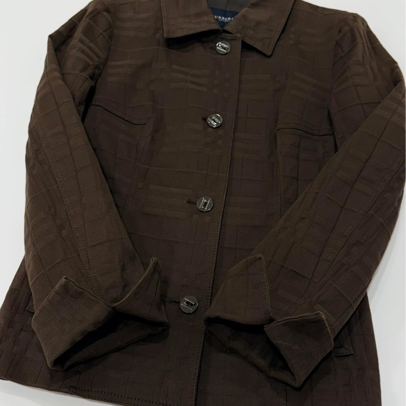 BURBERRY 倫敦 彈性格紋挺版外套 深咖啡-6