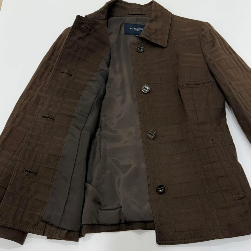 BURBERRY 倫敦 彈性格紋挺版外套 深咖啡-7