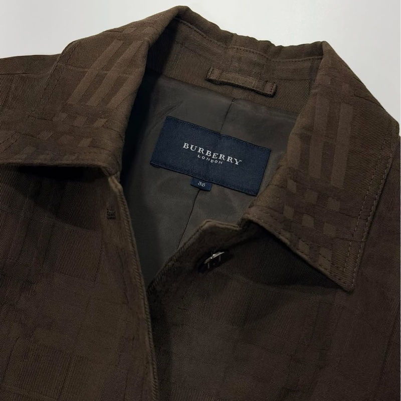 BURBERRY 倫敦 彈性格紋挺版外套 深咖啡-8