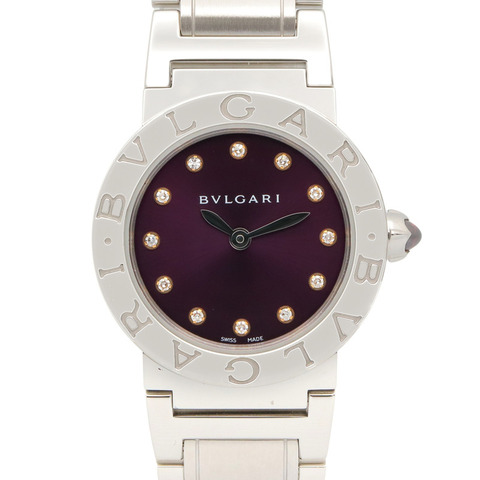 寶格麗 (BVLGARI) 12鑽女錶，不鏽鋼錶殼，紫色錶盤，型號BBL26S