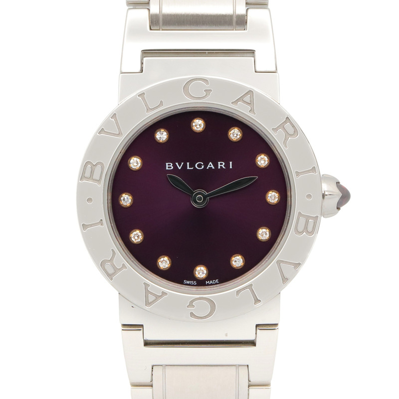寶格麗 (BVLGARI) 12鑽女錶，不鏽鋼錶殼，紫色錶盤，型號BBL26S-0