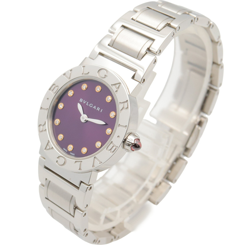 寶格麗 (BVLGARI) 12鑽女錶，不鏽鋼錶殼，紫色錶盤，型號BBL26S-1