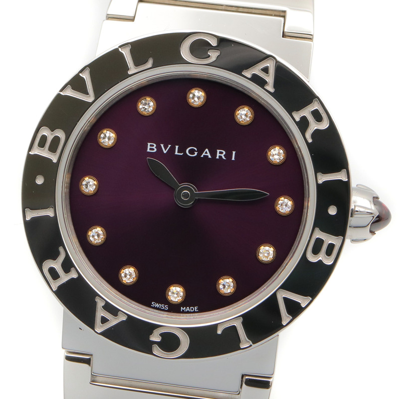 寶格麗 (BVLGARI) 12鑽女錶，不鏽鋼錶殼，紫色錶盤，型號BBL26S-2