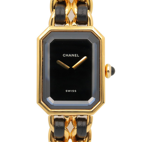 香奈兒 (Chanel) CHANEL Première L 女士腕錶，鍍金 (GP)，皮革錶帶，黑色，H0001